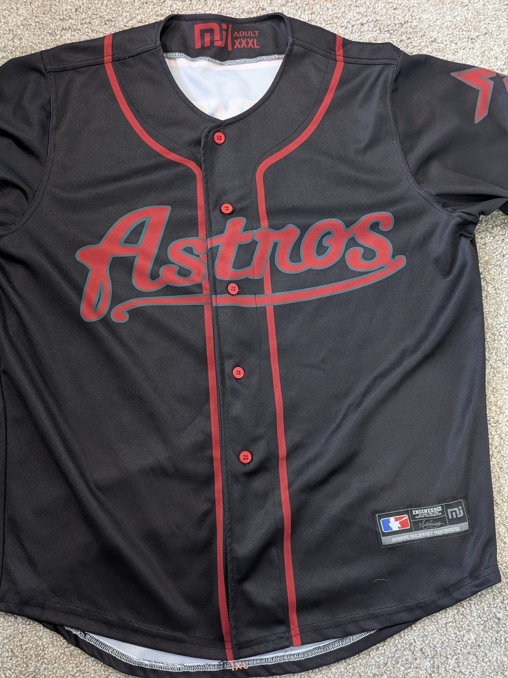 MLB Astros Men’s Black & Red Button-Front Jersey